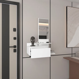 English Elm Floating Hallway Cabinet with Mirror and Drawer, 3 Open Shelves, Space-Saving Modern Entryway Storage White 31.5 L x 18.11 W x 5.91 H B097P250896