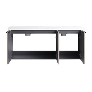 English Elm 48" Modern Wall-Mounted Bathroom Vanity With Double Sink, Soft-Close Doors & Stylish Wavy Panels W999S00353