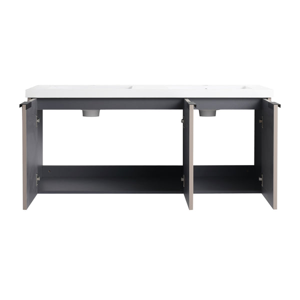 English Elm 48" Modern Wall-Mounted Bathroom Vanity With Double Sink, Soft-Close Doors & Stylish Wavy Panels W999S00353