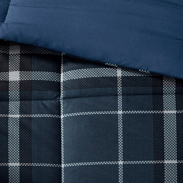 JLA Home Woolrich - CozySpun Navy Plaid Down Alternative Comforter Mini Set — Hypoallergenic, OEKO-TEX, Flannel Soft Warmth WR10-2482