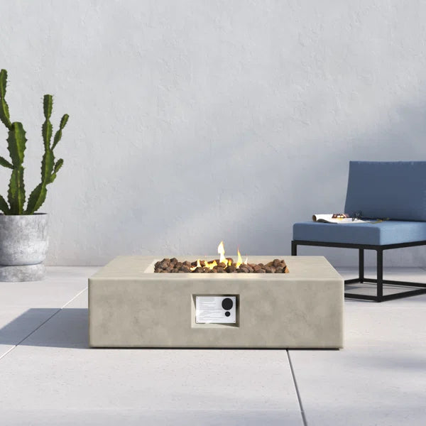 English Elm 12" Concrete Outdoor Fire Pit Table Natural/Grey — Push-Button Ignition, Lava Rock, Propane/Natural B120P204583