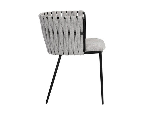 Sunpan SARAI Dining Armchair - Modern Woven Backrest, Heather Grey Upholstery & Durable Steel Frame 106187