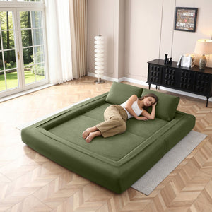English Elm 81'' Corduroy Floor Sofa Convertible Loveseat Futon Sleeper with Foam Fill and Pillows Green W1117P459731