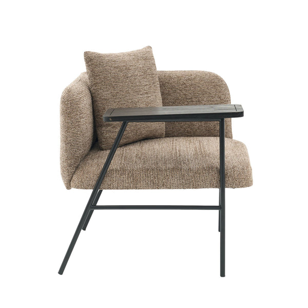 English Elm Leisure Linen Accent Chair with Built-in Side Table Pockets and Lumbar Pillow Modern Khaki W395P453308