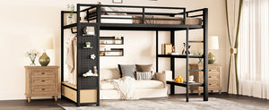 English Elm Full Size Loft Bed Frame With Integrated Wardrobe, Storage Shelves, And Pegboard For Smart Living W1580S00232