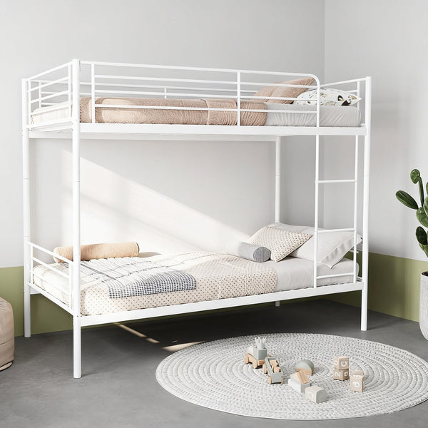 English Elm Bunk Bed - Twin Over Twin Metal Bunk With High Guardrail, Easy Convertibility & Noise-Free Design W3752P378625
