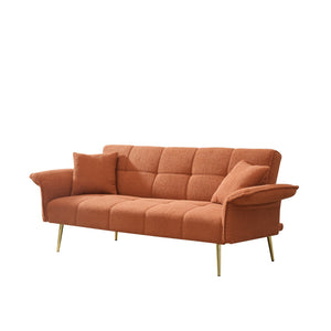 English Elm 70-inch Teddy Fleece Sofabed Convertible Futon with Adjustable Arms & Backrest, Plush Studio Bed Lounge Orange W2290P257421