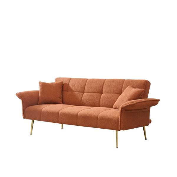 English Elm 70-inch Teddy Fleece Sofabed Convertible Futon with Adjustable Arms & Backrest, Plush Studio Bed Lounge Orange W2290P257421