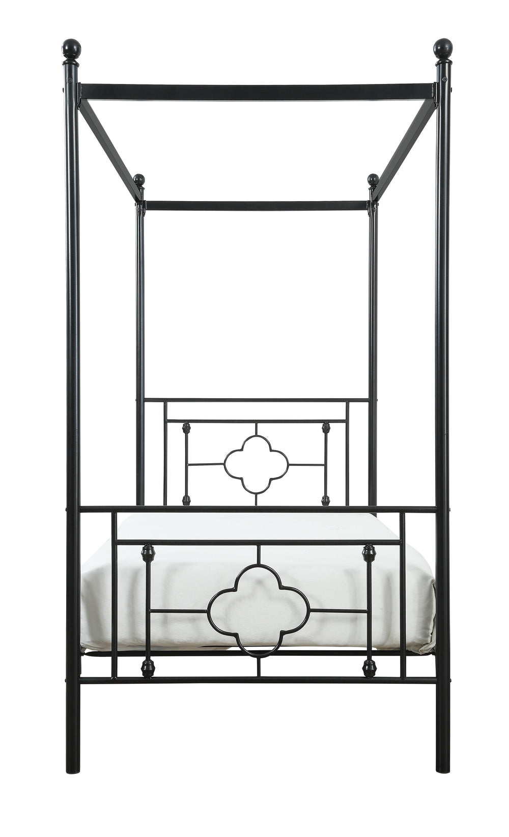 English Elm 1pc Twin Morris Platform Bed with Ball Finials Quatrefoil Metal Frame Modern-Traditional Appeal Black 78.5 L x 20.5 W x 4.25 H B011P207845