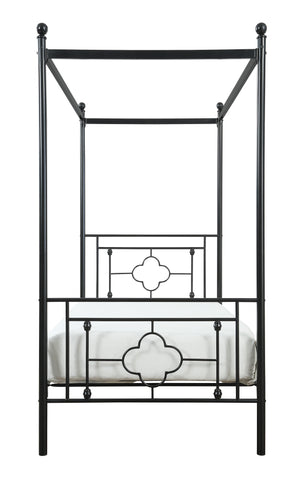 English Elm 1pc Twin Morris Platform Bed with Ball Finials Quatrefoil Metal Frame Modern-Traditional Appeal Black 78.5 L x 20.5 W x 4.25 H B011P207845