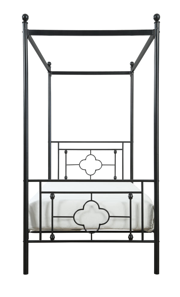 English Elm 1pc Twin Morris Platform Bed with Ball Finials Quatrefoil Metal Frame Modern-Traditional Appeal Black 78.5 L x 20.5 W x 4.25 H B011P207845