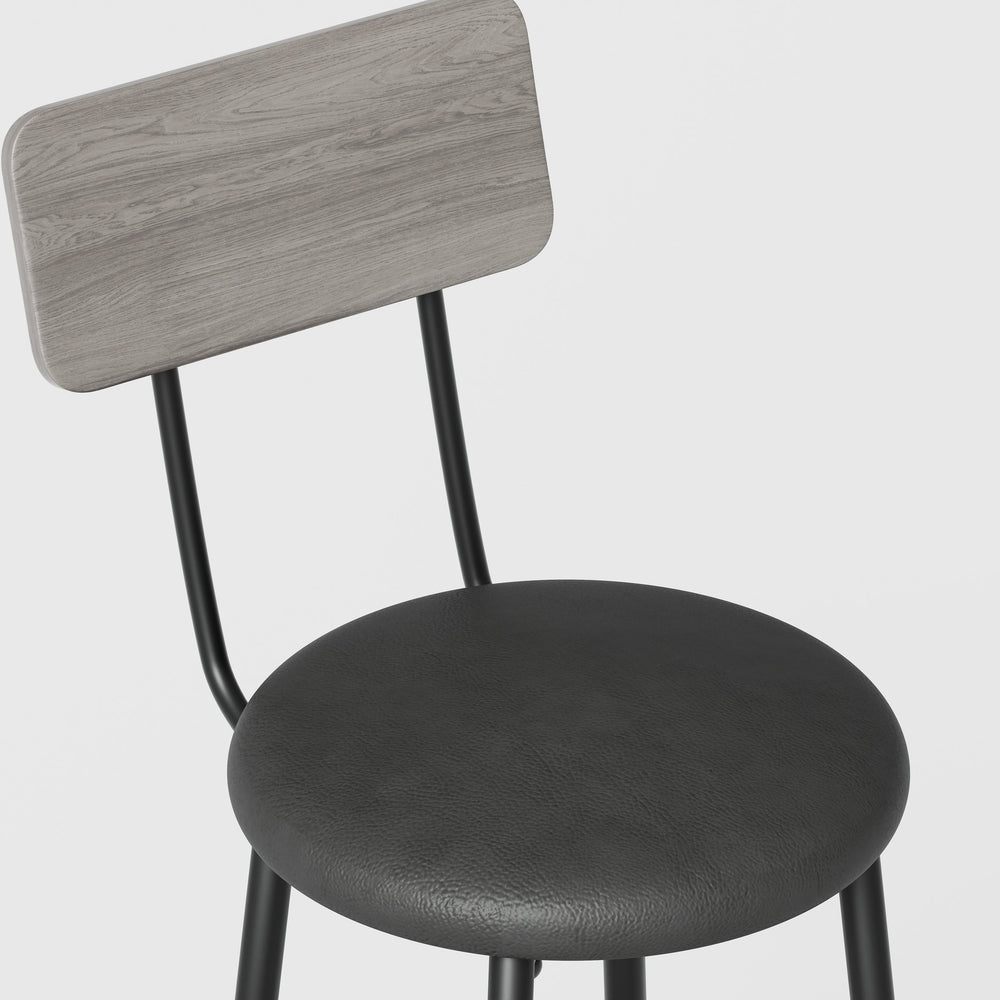 English Elm Bar Table Set With 4 Cushioned Stools, Grey Finish, Space-Saving Design For Modern Dining Areas W3361P323225