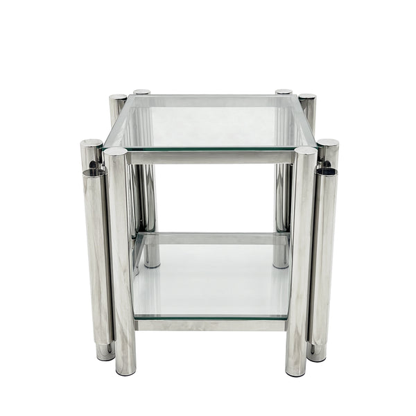 English Elm Modern Stainless Steel Coffee Table Set Of 3 - Stylish Double-Layer Glass Top Tables For Home & Office W2978S00049