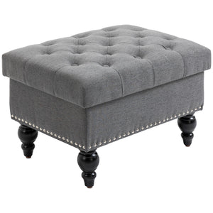 English Elm Homcom Stylish Storage Ottoman - 25" Button-Tufted Gray Bench With Removable Lid & Wood Legs W2225P217738