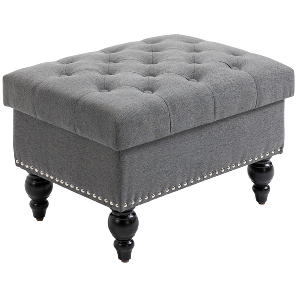 English Elm Homcom Stylish Storage Ottoman - 25" Button-Tufted Gray Bench With Removable Lid & Wood Legs W2225P217738