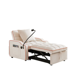 English Elm Sleeper Sofa Chair Velvet Convertible Armchair with Usb Charging for Small Spaces Beige W1359P458682