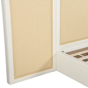 English Elm Jennifer Taylor Home - Capri Upholstered Extended Headboard Cane Platform Bed in Antique White Polyester, Coastal Chic B2719P385740