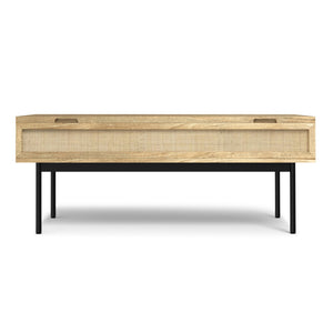 English Elm Reeves Lift Top Coffee Table in Natural Mango Wood with Raffia, Iron Base, Storage & Split Lift Top B136P203457