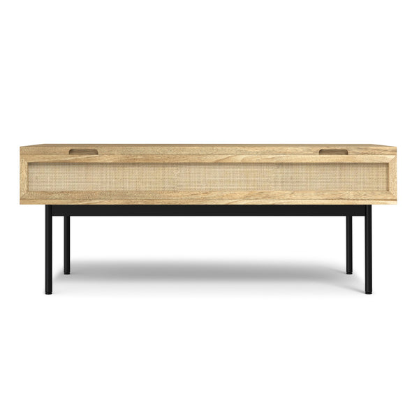 English Elm Reeves Lift Top Coffee Table in Natural Mango Wood with Raffia, Iron Base, Storage & Split Lift Top B136P203457
