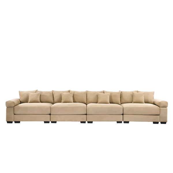 English Elm 170" Oversized Modular Sectional Couch - Luxurious Corduroy, Deep Seating, Ergonomic Design, 12 Pillows W714S01310