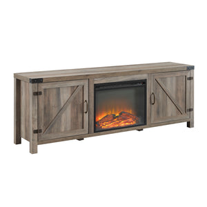 70" Fireplace Barn Door Side Door Console - Grey Wash W70FPBDSDGW Walker Edison