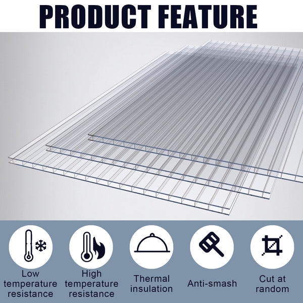 English Elm 10 Pack Twin Wall Polycarbonate Greenhouse Panels Uv Blocking Insulated Roofing Sheets W3213P460535