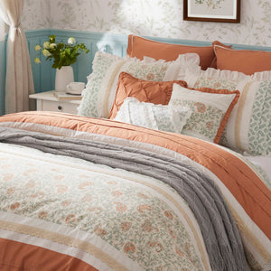English Elm 9 Piece Cotton Percale Comforter Set - Charming Coral Queen Bedding With Shabby Chic Design & Pillows B03596894