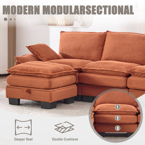 English Elm Sectional Cloud Sofa Modular Deep Seat Corduroy Upholstered Living Room Couch with Storage Orange W395S00132