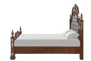 English Elm Lyon Queen Bed In Rich Cherry Finish – Elegant Button Tufting & Hand-Carved Gold Accents For Luxury B078S00602