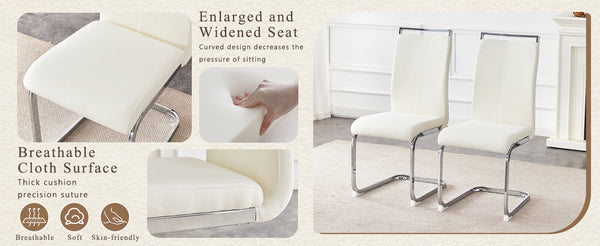 English Elm Luxury Plush Dining Chair with Silver Metal Bow Legs, Granular Velvet Comfort and Anti-Slip Feet White+Silver 29 L x 18.9 W x 18 H W1512P385583