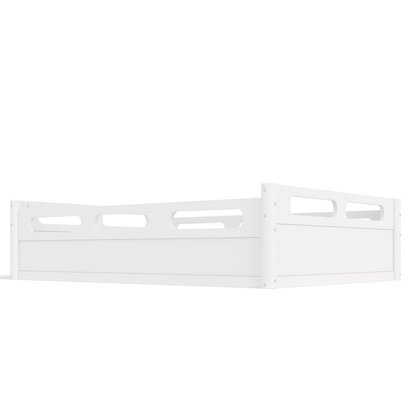 English Elm Twin Low Profile Floor Bed with Guardrails Pine Wood Frame Minimalist Bedroom White W1580P438792