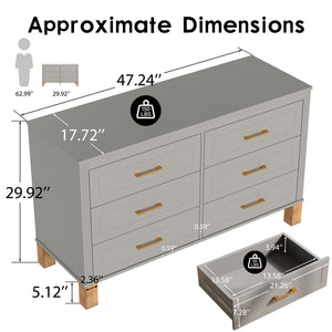 English Elm 6-drawer Solid Wood Dresser Mid-century Modern Gray Finish with Metal Bar Handles W1445P419758