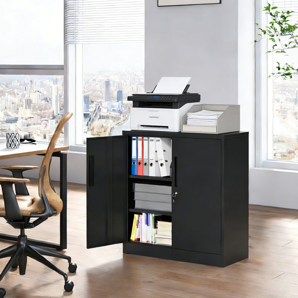 English Elm Metal Lockable Steel Cabinet Two Adjustable Shelves Garage Office Utility Storage T2398P442669
