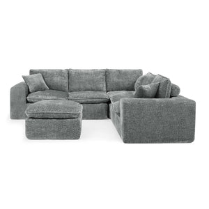 English Elm 107'' Boucle Modular Sectional Sofa Deep Cloud Cushions Reversible Chaise Living Room Grey W1413S00164