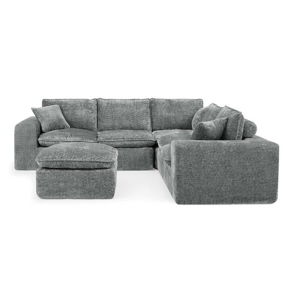 English Elm 107'' Boucle Modular Sectional Sofa Deep Cloud Cushions Reversible Chaise Living Room Grey W1413S00164