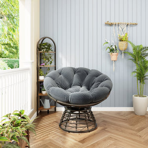 English Elm Comfortable Papasan Swivel Chair Pe Rattan Bowl Seat with Plush Corduroy Cushion W640P443552