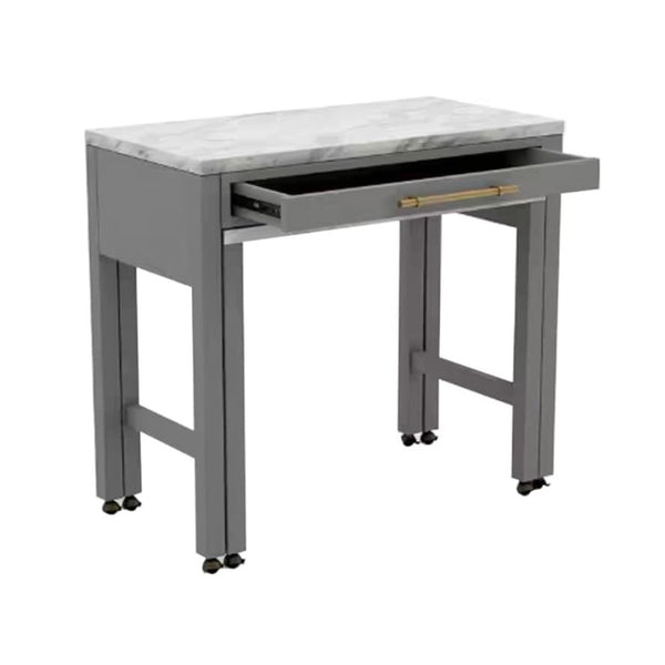 English Elm Light Gray Counter Height Table with Faux Marble Top, Slide-Out Extension, Drawer & Casters - Farmhouse Kitchen Island Stylish Storage Solution B011P232972