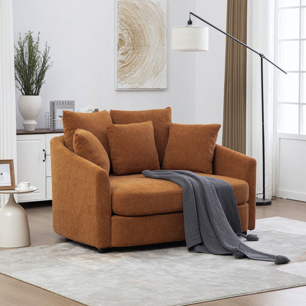 English Elm 56.3'' Oversized Barrel Lounger Chenille Cuddle Chair with Pocket Spring Deep Seat Orange W3118S00036