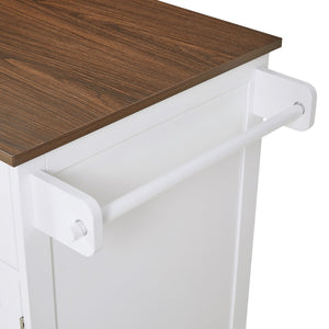 English Elm K&k Farmhouse Rolling Kitchen Cart with Drop Leaf Drawer Open Rack Lockable Wheels White N707P404539W