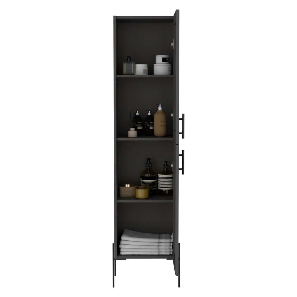 English Elm Hagi 71" Tall Gray Shaker Linen Cabinet with Adjustable 4-Tier Shelves, Metal Legs, Slim Design B070P234366