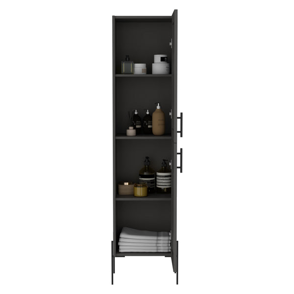 English Elm Hagi 71" Tall Gray Shaker Linen Cabinet with Adjustable 4-Tier Shelves, Metal Legs, Slim Design B070P234366