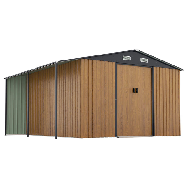 English Elm 10x12 Ft Galvanized Steel Outdoor Shed Dual Zone Lockable Sliding Doors Backyard Storage Yellow W1598S00033