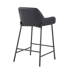 English Elm Fixed-height Industrial Counter Stools Tufted Faux Leather Black Metal Set of 2 B202S02145