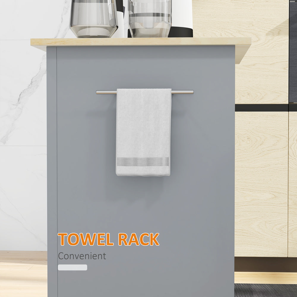 English Elm HOMCOM Rolling Kitchen Island Cart with Drawer, Adjustable Shelf, 2 Towel Racks & Wheels – Grey W2225P229114