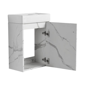 English Elm 16'' Floating Wall-Mounted Bathroom Vanity with Ceramic Basin, Soft-Close Door, Water-Resist Finish White W999P236337