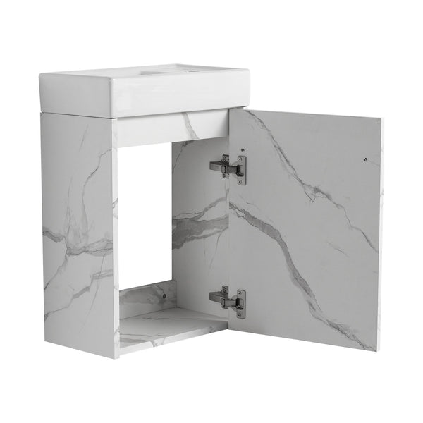 English Elm 16'' Floating Wall-Mounted Bathroom Vanity with Ceramic Basin, Soft-Close Door, Water-Resist Finish White W999P236337