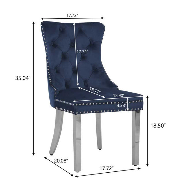 English Elm Hengming Velvet Wingback Dining Chairs Tufted Nailhead Trim Formal Set of 2 Dark Blue W212P439643