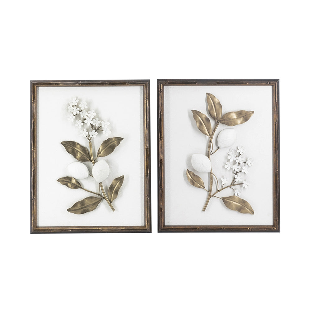 English Elm S/2 Vintage Botanical Wall Art Gold White Tones Iron Branch Accent Farmhouse Decor W2078P481787