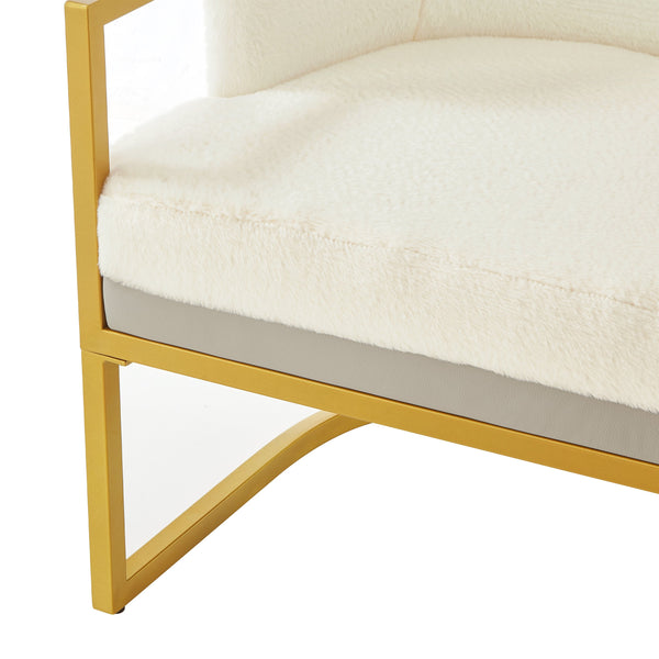 English Elm Modern Faux Fur Accent Chair Plush Upholstered Seat with Gold Iron Legs for Any Room Beige N763P360688A