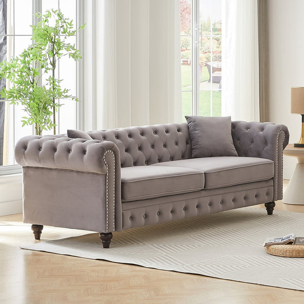 English Elm Fx Chesterfield Sofa Hand Tufted Tech Fabric Three Seat Living Room Couch Grey W1926S00117